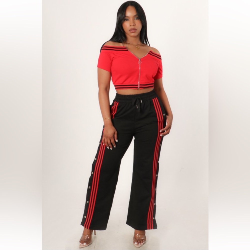 Red and Black Women's Pants Set